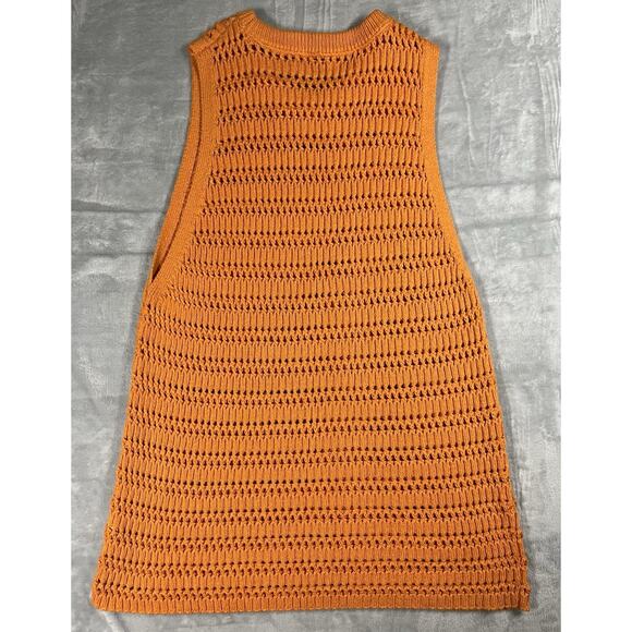 ZARA Sleeveless Size L Crew Neck Open Knit Orange Sweater Vest Autumnal Layering - Picture 4 of 11